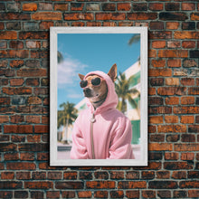 Cargar imagen en el visor de la galería, Chihuahua Wall Print, Dog Wall Art, Dog Sunglasses, Pink Hoodie, Funny Wall Art, Framed Wall Art, Framed Canvas, Wall Print, Wall Canvas
