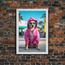 Cargar imagen en el visor de la galería, Chihuahua Wall Print, Copy of Dog Sunglasses, Pink Hoodie, Dog Wall Art, Funny Wall Art, Framed Wall Art, Framed Canvas, Wall Print
