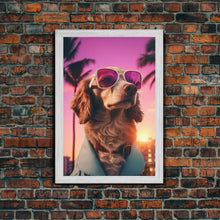 Load image into Gallery viewer, Dachshund Wall Print, Dog Wall Art, Dog Sunglasses, Dog In Teal Shirt, Funny Art, Framed Wall Art, Framed Canvas, Wall Print, Wall Canvas
