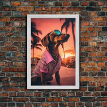 Load image into Gallery viewer, Dachshund Wall Print, Dog Portrait, Dog Sunglasses, Dog In Pink Suit, Dog Art Print, Framed Wall Art, Framed Canvas, Wall Print, Wall Canvas

