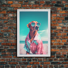 Cargar imagen en el visor de la galería, Chihuahua In Pink Shirt Sunglasses Wall Print, Beach Art, Dog Print, Dog Portrait, Framed Wall Art, Framed Canvas, Wall Print, Wall Canvas
