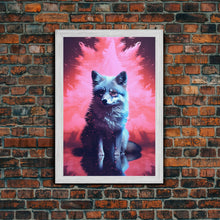 Carregar imagem no visualizador da galeria, Black Fox Wall Print, Animal Art Print, Animal Portrait, Pink Art, Wildlife Art, Framed Wall Art, Framed Canvas, Wall Print, Wall Canvas
