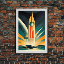Carregar imagem no visualizador da galeria, Art Deco Style Spaceship, Space Exploration, Science Fiction / SciFi Canvas Print, Ready to Hang Wall Art
