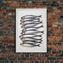 Load image into Gallery viewer, Sardines Art Print - Framed Canvas Art - Oil Painting Still Life Print - French Kitchen Art - Restaurant Art - Sardine Still Life - Fish Art
