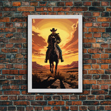 Load image into Gallery viewer, Cowboy Wall Decor, 12x18 Art Print, Equestrian Wall Art, Western Decor, Southwestern Art, Wild West Painting Wall Art, Framed Canvas Print
