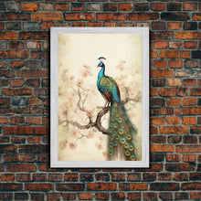 Load image into Gallery viewer, peacock wall art | peacock art print | boho wall art | peacock poster | mid century modern art | home office wall art | Farmhouse Canvas Art
