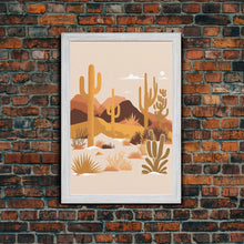 Load image into Gallery viewer, Boho Style Desert Art, Framed Canvas Print, Pueblo Style Cactus and Desert Landscape Art
