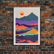 Load image into Gallery viewer, Scandinavian Inspired Pacific Northwest Art, Minimalist Boho Style Forest Landscape, Framed Canvas Art, Abstract Art, Purple Mountains
