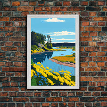 Cargar imagen en el visor de la galería, Colorful Pop Art Picture of a Stream, Framed Canvas Print, Surrealist High Contrast Cel Shaded Landscape Art
