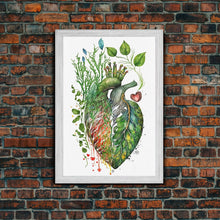 Carregar imagem no visualizador da galeria, Florapunk Heart, Anatomical Heart Painting Canvas Print, Watercolor Heart, Human Heart, Pond Heart, Marsh Painting, Waterlily, Lily pads
