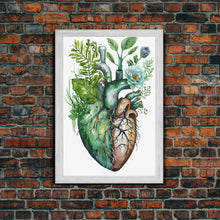 Cargar imagen en el visor de la galería, Florapunk Heart, Anatomical Heart Painting Canvas Print, Watercolor Heart, Human Heart, Pond Heart, Marsh Painting, Waterlily, Lily pads
