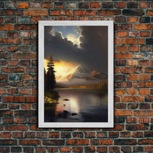 Load image into Gallery viewer, Framed Canvas Wall Art Wood Panel Effect Mountain Range Top Print Modern Art Rustic Decor for Living Room, Original Mountain Painting
