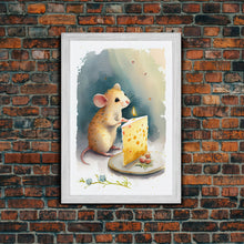 Load image into Gallery viewer, Cute mouse birthday party Watercolor Print, Mouse Art Painting, Framed Canvas Print, Cute mouse cartoon
