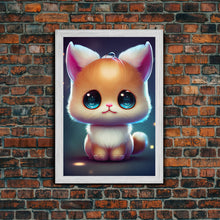 Load image into Gallery viewer, Cute Kawaii Kitten, Anime Style Art, Framed Canvas Print, Framed Art, Cat Portrait, Cartoon Cat, Kawaii Artwork
