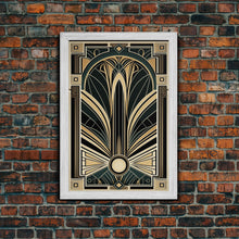 Carregar imagem no visualizador da galeria, Art Deco Wall art, Framed Canvas Print, Art Deco, Gold &amp; green art, Geometric art, Midcentury Modern, Stained glass art, Office decor
