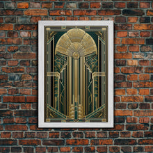Carregar imagem no visualizador da galeria, Art Deco Wall art | Framed Canvas Print | Art Deco | Gold &amp; green art | Beautiful art | Midcentury Modern | Office decor | Stained glass art
