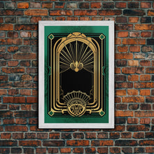 Carregar imagem no visualizador da galeria, Art Deco Wall art, Framed Canvas Print, Art Deco, Gold &amp; green art, Living room art, Abstract art, Beautiful art, Colorful painting
