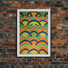 Carregar imagem no visualizador da galeria, Art Deco Pattern Wall art, Framed Canvas Print, Art Deco, Wall art, Patterns art, Green colors art, Living room art, Colorful painting
