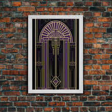 Carregar imagem no visualizador da galeria, Art Deco Wall art, Framed Canvas Print, Art Deco, Gold &amp; purple art, Living room art, Stained glass art, Office decor, Abstract art
