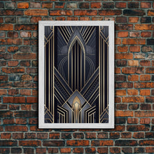 Carregar imagem no visualizador da galeria, Art Deco Wall art, Framed Canvas Print, Art Deco, Gold &amp; blue art, Guest room art, Midcentury Modern, Stained glass art, Original painting
