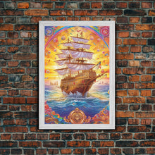 Cargar imagen en el visor de la galería, Filigree Pirate Ship Plaque Art, Framed Canvas Print, Fantasy Wall Art, Wall Decor, Pirate Wal Art, Gift For Him, Kid&#39;s Room
