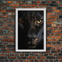 Load image into Gallery viewer, A Look Into Darkness, Beautiful Black Panther Portrait, Cat Photography, Framed Canvas Print, Framed Art, Halloween Witch Cat Art
