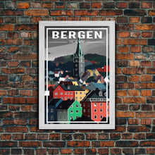 Load image into Gallery viewer, Bergen Wall Poster, NorwayPoster, Europe Wall Art, Norway Art Print, Travel Wall Print, Travel Poster, Travel Wall Art, Canvas Wall Print
