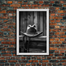 Load image into Gallery viewer, Cowboy Hat Print, Western Wall Art, Black And White, Minimalist Art, Wall Decor, Canvas Art, Wall Art, Framed Canvas Wall Decor
