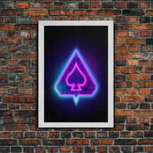 Load image into Gallery viewer, Glowing Neon Lights Pink Spades Wall Decor, Poker Wall Art, Cards, Minimalist Print, Wall Decor, Canvas Print, Wall Art, Framed Canvas
