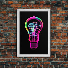 Load image into Gallery viewer, 3D Light Bulb Wall Art, Neon Lights Art, Vibrant Art, Minimalist Print, Wall Decor, Canvas Print, Wall Art, Framed Canvas
