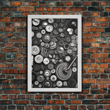 Carregar imagem no visualizador da galeria, Buttons Wall Decor, Sewing Room, Craft Room, Black And White, Minimalist Print, Wall Decor, Canvas Print, Wall Art, Framed Canvas
