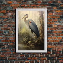 Cargar imagen en el visor de la galería, Bird Wall Art, Heron Art Print, Heron In Pond, Nature Wall Decor, Modern Print, Wall Decor, Canvas Print, Wall Art, Framed Canvas

