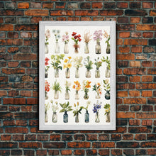 Carregar imagem no visualizador da galeria, Cute Kawaii Floral Print, Flowers In Vases, Framed Wall Art, Canvas Print, Botanical Wall Decor, Dried Flower Large Art, Abstract Flower Art
