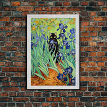 Carregar imagem no visualizador da galeria, Funny Cat Print, Vincent Van Gogh Inspired Irises Black Cat Wall Art, Framed Canvas Print, Poster Art, Funny Gift, Home Decor Wall Art
