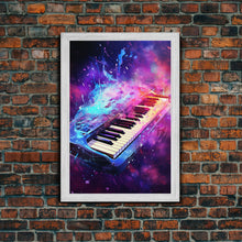 Cargar imagen en el visor de la galería, Cosmic Keyboard, Galaxy Music Art Framed Canvas Print, Electric Keyboard, Instrument Art, Studio Wall Decor
