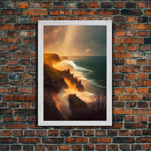 Cargar imagen en el visor de la galería, Cliffs of Scotland wall art, watercolor, canvas print, landscape wall art
