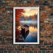 Load image into Gallery viewer, Boat Wall Art, Lake Wall Print, Fall Art Print, Canvas Print, Wall Art, Vertical Art, Wedding Gift, Indie Room Decor, Western Wall Decor
