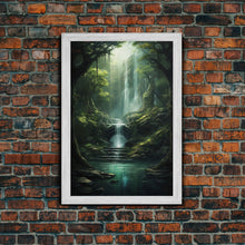 Load image into Gallery viewer, Enchanter Forest, Waterfalls Wall Art, Fantasy Artwork, Canvas Print, Wall Art, Vertical Print, Video Game Art, College Dorm Decor
