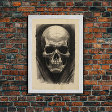 Cargar imagen en el visor de la galería, Charcoal Drawing, Human Skull, Gothic Art Print, Spooky Decor, Canvas Print, Wall Art, Vertical Art, Gaming Wall Decor, Office Wall Decor
