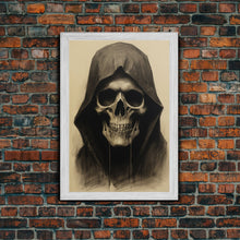 Cargar imagen en el visor de la galería, Cool Halloween Decor, Portrait Of The Grim Reaper, Spooky Halloween Art, Framed Canvas Print, Halloween Canvas Art
