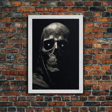 Load image into Gallery viewer, Glowing Eyes Grim Reaper, Spooky Halloween Canvas Art, Framed Canvas Print, Halloween Wall Decor, Skull Portrait
