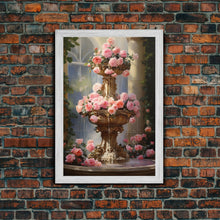 Carregar imagem no visualizador da galeria, Fountain Wall Print, Pink Roses Wall Art, Flower Art Print, Canvas Print, Wall Art, Vertical Print, Botanical Art, Country Home Decor
