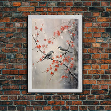 Cargar imagen en el visor de la galería, Cherry Blossom Tree, Japanese Wall Print, Bird Wall Art,  Asian Art, Canvas Print, Wall Art, Vertical Print, Country Home Decor, Office Art

