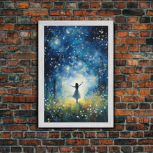Cargar imagen en el visor de la galería, Firefly Art, Fantasy Art, Girl In Forest, Teen Girl Room Decor, Canvas Print, Wall Art, Vertical Print, Unique Wall Decor, Engagement Gift
