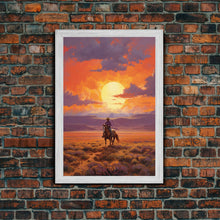 Load image into Gallery viewer, Cowboy Wall Art, Western Decor, Sunset Wall Art, Desert Art, Canvas Print, Wall Art, Vertical Art, Boys Bedroom Decor, Ranch Wall Art
