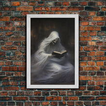 Load image into Gallery viewer, He&#39;s really into that book man, why is that ghost reading? Spooky Victorian Halloween Oil Painting Canvas Print, Halloween Decorations
