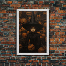 Load image into Gallery viewer, Gothic Witch Art, Framed Halloween Canvas, Canvas Print, Spooky Halloween Wall Art, Halloween Decoration, Witchy Decor Pumpkin Patch Witch
