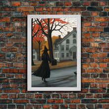 Load image into Gallery viewer, Halloween Abstract Art, Framed Canvas Print, Witch On The Streets of Salem, Halloween Decor- Witchcraft Art
