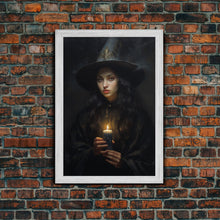 Load image into Gallery viewer, The Witch And The Candle, Gothic Victorian Art, Framed Canvas Print, Halloween Canvas, Halloween Decoration, Dark Academia Gothic Art
