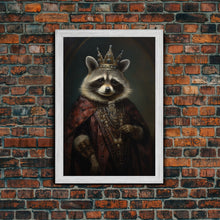 Load image into Gallery viewer, The Raccoon King, Framed Canvas Print Or Canvas, Victorian Animal Print Oil Painting, Funny Halloween Decor
